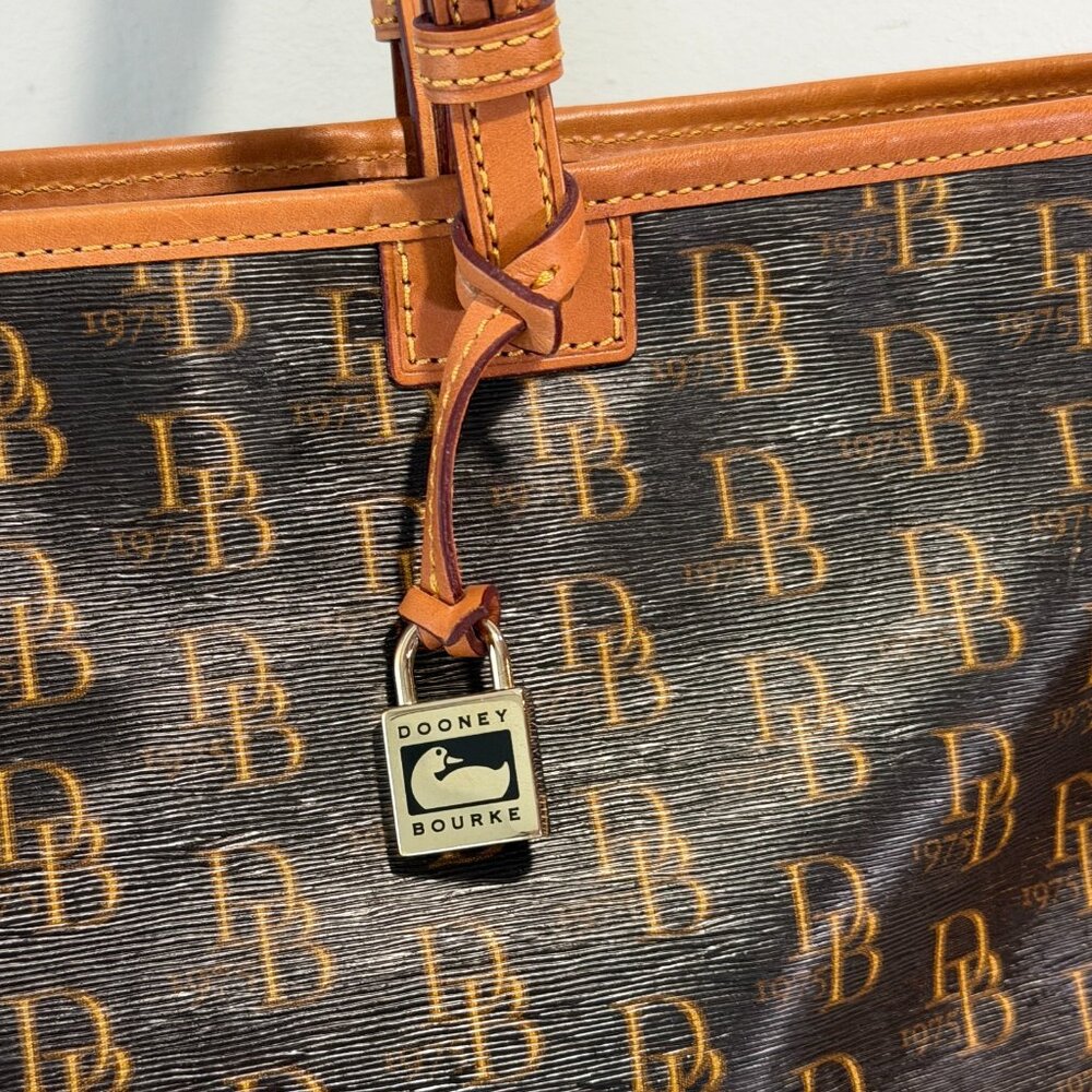 Dooney and Bourke 1975 Black & Tan Logo Tote Bag - Picture 3 of 16